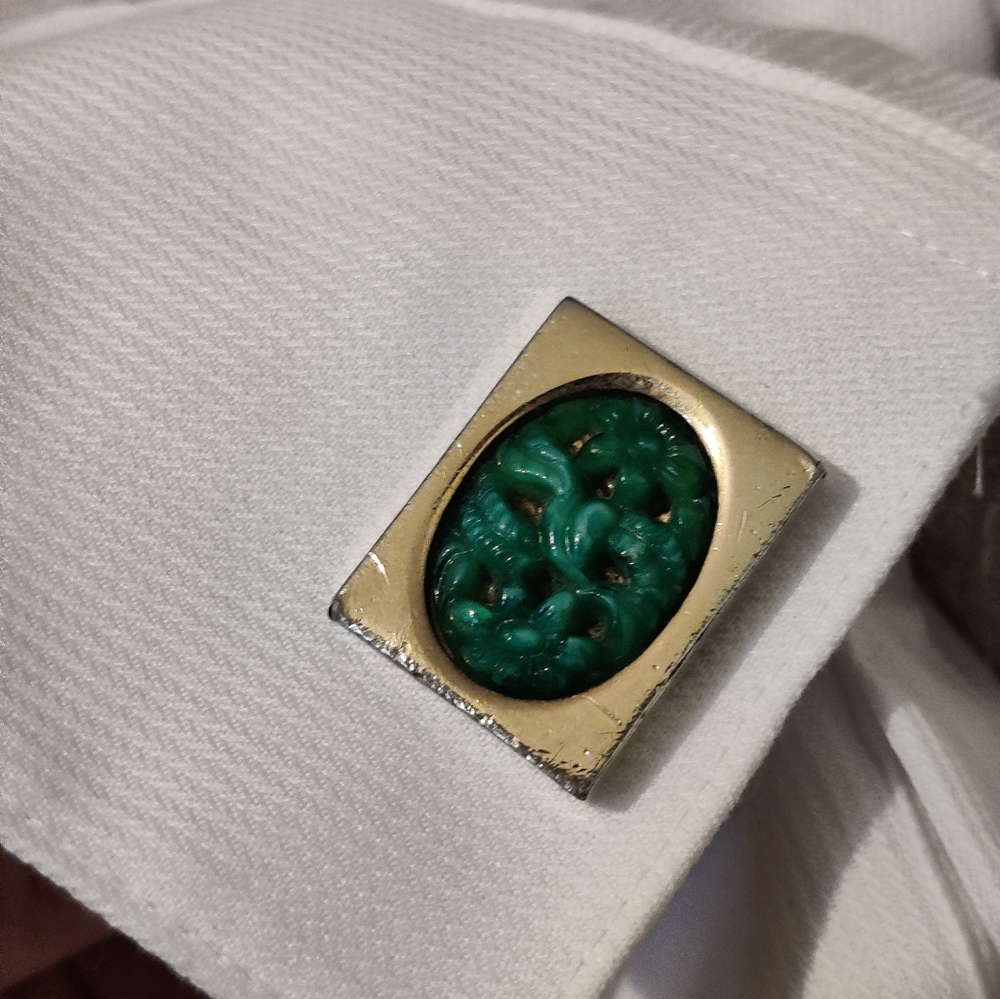 Vintage Faux Jade Cufflinks - Picture 2 of 8